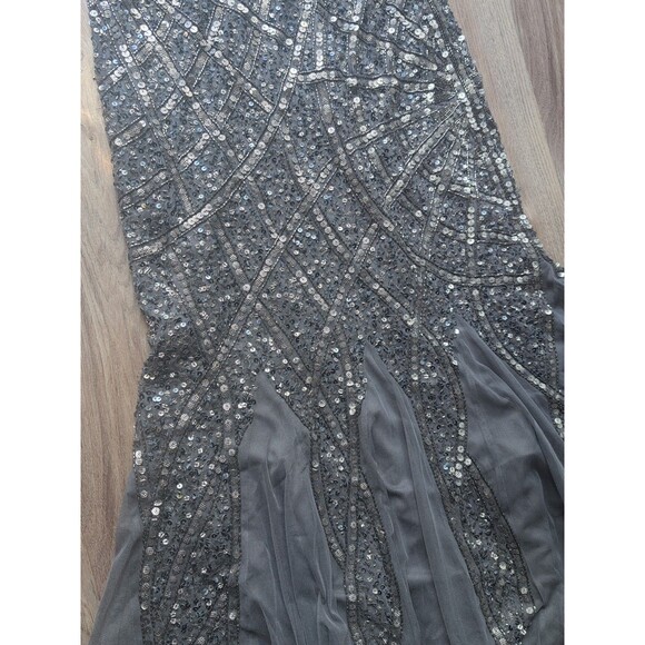 Adrianna Papell Long Beaded Mesh Dress Womens 10 Sterling Grey Silver $298 - Picture 6 of 14